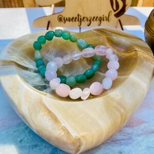 Pink Rose Quartz & Green Aventurine Tumbled Stone Bracelets 2pcs